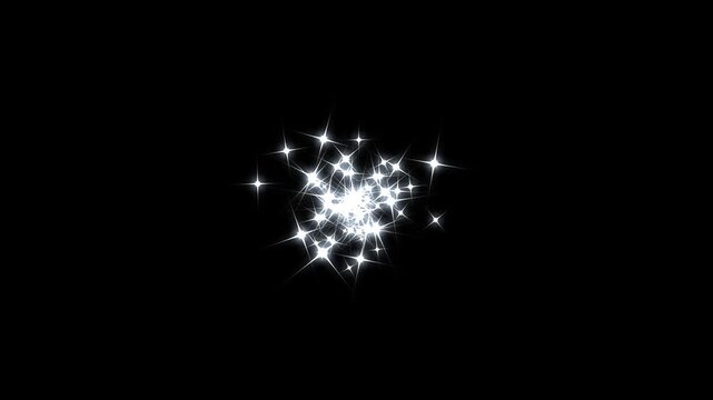 Glitter stars particle explosion, explosive sparkling glitter stars, white glowing stars sparkle, looping animation, twinkle magic dust animation on alpha channel black screen background. 4k animation