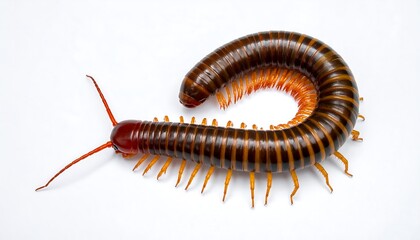 Obraz premium Close-up of a Millipede Curled on a White Background.