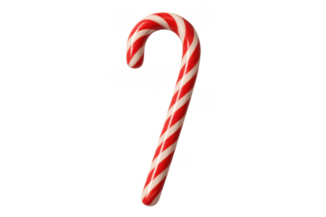 Red and white striped candy cane, classic christmas holiday treat, sweet pleasure, preparing for celebration on transparent background