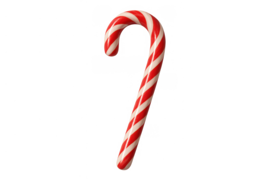 Red and white striped candy cane, classic christmas holiday treat, sweet pleasure, preparing for celebration on transparent background