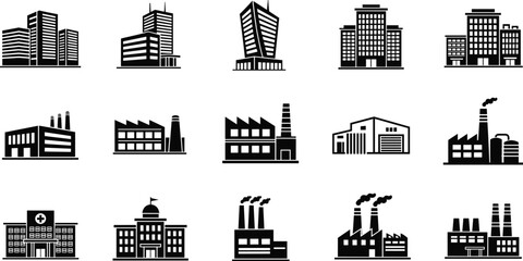 Silhouette, building, cityscape, architecture, urban, skyline, office, factory, warehouse, hospital, government, dome, flag, industrial, institutional, modern, corporate, infrastructure, construction,