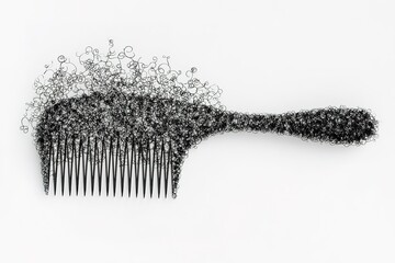 Creative hair comb design made from tangled hair strands on a white background