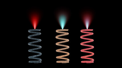 Three Glowing Coils with Light Beams