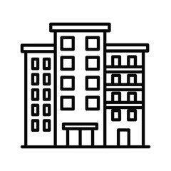 Line art icon of a multi-story building, ideal for business, real estate, urban planning, corporate concepts, and city life.