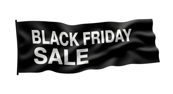 Black friday sale banner flag waving, isolated on transparent background