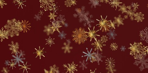 Festive Christmas background featuring abstract gold snowflakes on a red background, perfect for holiday greetings and designs.