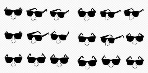 A pattern of sunglasses with noses on a transparent background.