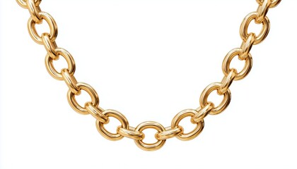 Obraz premium Golden Round Chains Link On White Background: Realistic 3d Element Of Jewelry Chainlet In Gold Circle Frame