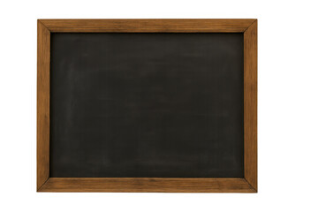 Empty chalkboard displaying a dark, textured surface with a natural wood frame, isolating on a transparent background