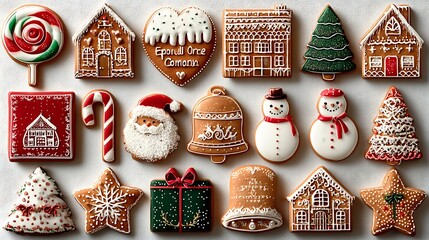 Assortment of Decorated Gingerbread Cookies and Candies for Christmas Holidays festive photo