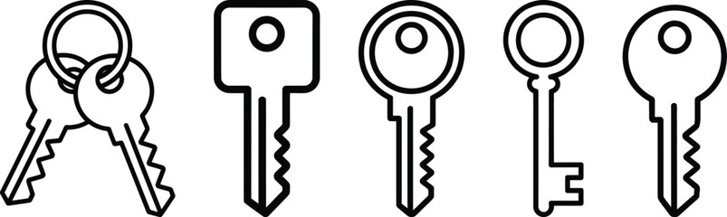 Variety of outline key symbols for security, access, and home