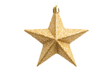 Hanging Christmas star ornament with glitter texture isolated on a transparent background
