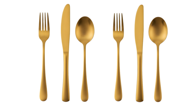 Elegant golden metallic cutlery set of forks knives and spoons - Powered by Adobe