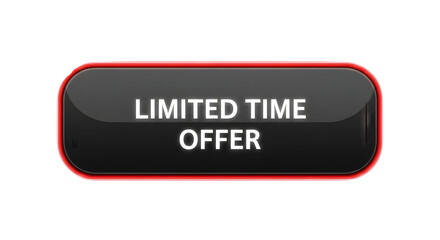 Black oval button with red border and text limited time offer isolated on transparent background