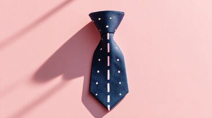 Stylish blue polka dot tie on pink background