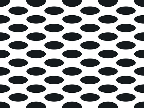 A repeating pattern of black ovals on a white background creates a visually striking graphic background for design.