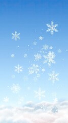 Light snow descends softly in a clear blue sky, creating a serene winter atmosphere filled with peace and beauty in nature