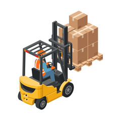 Forklift Operator Moving Cargo Pallet Vector Art