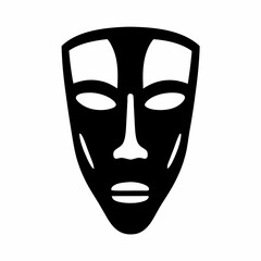 Black and white stylized image of a simple human face mask