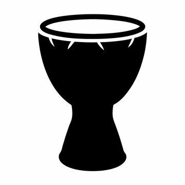 Monochromatic depiction of a traditional Djembe drum, often used in musical performances