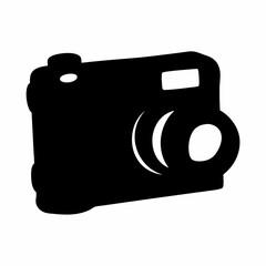 Black and white vector illustration of an isolated camera icon graphic