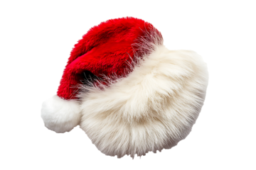 Jolly Santa hat with soft fur brim and pompom tip isolated on a clean transparent background 