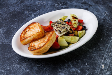 Colorful Mixed Vegetable Salad With Grilled Bread Served
