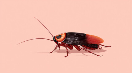 Vintage-style drawing of a cockroach with detailed anatomy and textured shading. Ideal for educational materials, pest control topics and environmental awareness