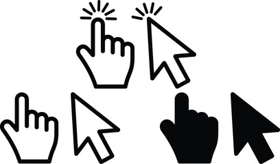 Click and cursor icons set, pointer symbols for web interface