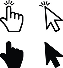 Web interface click icons: hand pointer and arrow mouse cursors