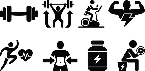 Fitness and gym workout health icon set for active lifestyle