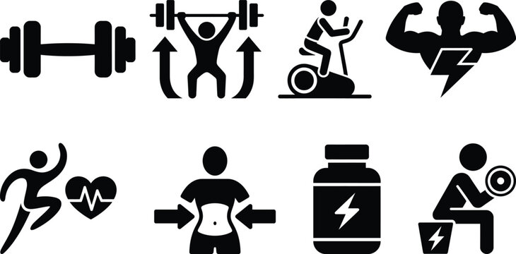 Fitness and gym workout health icon set for active lifestyle