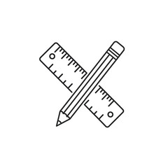 Crossed Pencil and Ruler - Black and White Line Art Illustration.