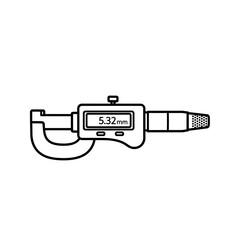 Digital micrometer line art icon showing a precise 5.32mm measurement on its screen.