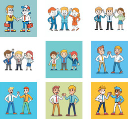Cartoon business people icon set with men women and children