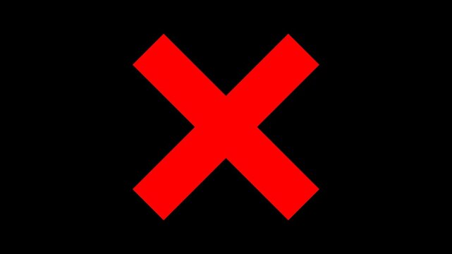 Red cross mark animation pops onto a white background, a universally understood icon for stop, wrong, or incorrect choices.
