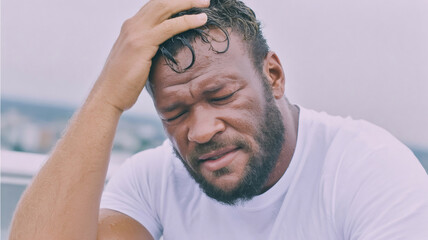 Obraz premium Athlete feeling stressed and exhausted after intense workout or facing serious doping allegations