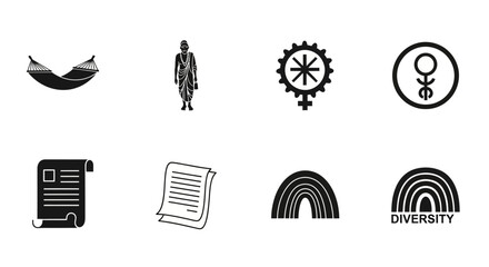 Set of silhouette icons featuring diversity, culture, and inclusion elements