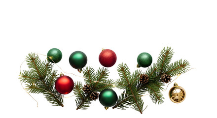 Evergreen Sprigs with Red and Green Baubles — Festive Horizontal Garland

