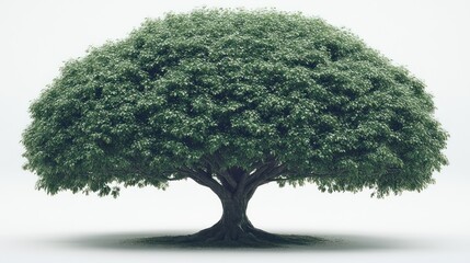 Majestic tree with lush green foliage in tranquil setting under soft light