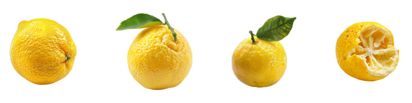 Progression of Meyer Lemons from Fresh to Squeezed on a transparent background Generative AI