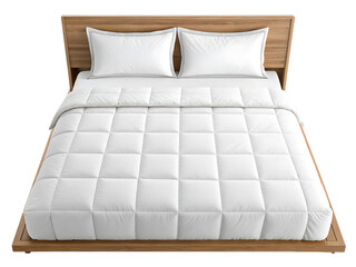 Fototapeta premium A double bed with headboard, isolated on a white or transparent background, cut out on PNG, generated AI