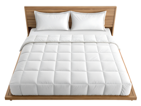 A double bed with headboard, isolated on a white or transparent background, cut out on PNG, generated AI