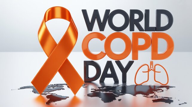 World COPD Day highlighted with bright orange awareness ribbon and lungs.