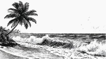 Wavy beach black and white illustration