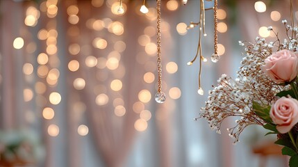 A charming display of soft pink roses and greenery adorns a pink striped background, enhancing the beauty of event decor and settings