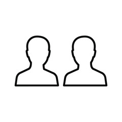 Line art two user profiles icon for web interfaces, apps, or group management. simple generic silhouettes.