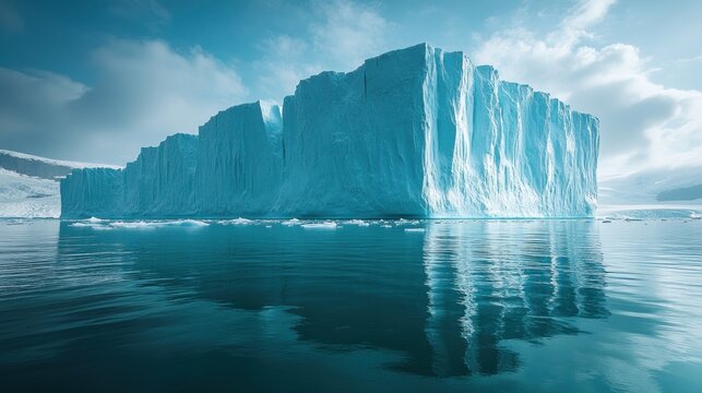 Majestic iceberg floating in calm Arctic waters under a bright blue sky