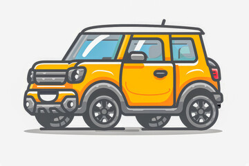 Fototapeta premium Vibrant cartoon car displaying a cheerful smiling face against a pristine white background