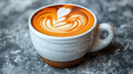 Delightful cup of latte art sitting on a rustic table in a cozy cafe